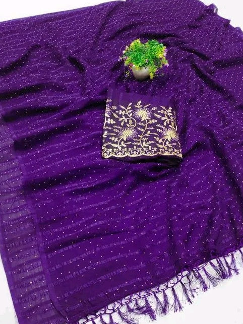 Chiffon Embroidery Saree - Purple drape 2