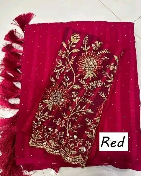 Chiffon Embroidery Saree - Black Dupatta