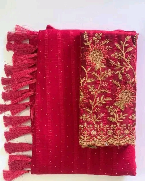 Chiffon Embroidery Saree - Violet