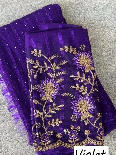 Chiffon Embroidery Saree - Purple drape